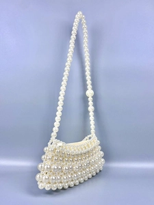 Borsa a tracolla retrò francese fatta a mano in perle con catena elegante da donna