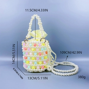 Handgefertigte Perlen-Eimertasche mit bunten Perlen und Satin-Innenbeutel mit Kordelzug