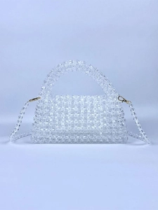 Bolso Bandolera de Cuentas de Acrílico Hecho a Mano para Mujer Bolso de Mano Tejido de Lujo Con Correa Larga Cartera de Noche Vintage Fiesta Boda