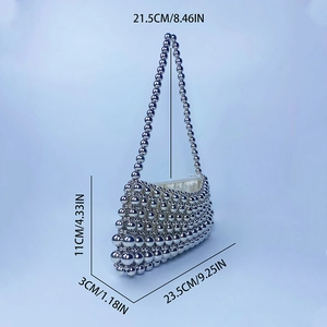 Silver beaded handbag dimensions showing 11cm height and 21.5cm handle drop length