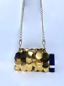 Chic mini gold sequin evening bag with elegant chain strap for festive occasions
