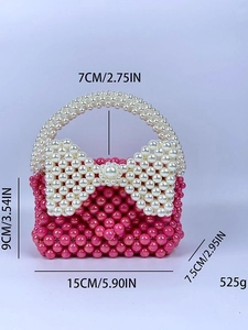 Handgemaakte roze kralen handtas met witte strik en parel handvat voor meisjes