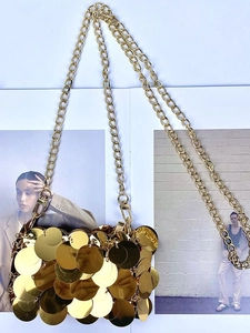 Elegant gold sequin chain crossbody bag with shimmering metallic scales for women