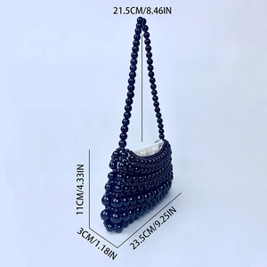 Detailed size specifications of the retro black beaded handmade handbag with pearl strap