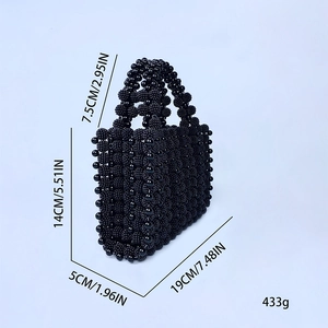Détails des dimensions et du poids de la pochette de soirée faite main en perles noires