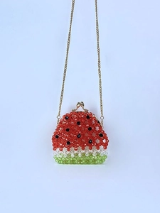 Mini borsa a tracolla fatta a mano con perline a forma di anguria per rossetto e monete