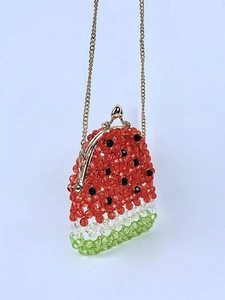 Borsa a tracolla con perline a forma di anguria con catena dorata e trama di perline