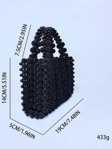 Sac à main fait main en perles noires 19x5x14cm pour soirée et tenue élégante chic
