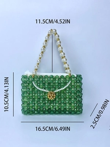 Mini sac à main perlé vert avec anse en perles et détail de breloque fleur dorée