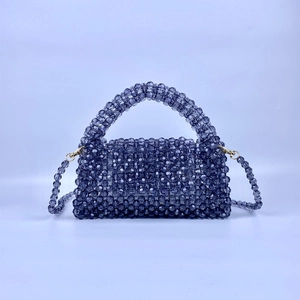 Elegant purple beaded woven handbag with top handle and detachable shoulder strap