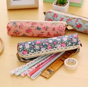 Vintage Floral Fabric Pencil Case With Lace Trim And Metal Zipper Pastoral Style Stationery Storage Pouch For Students Office
