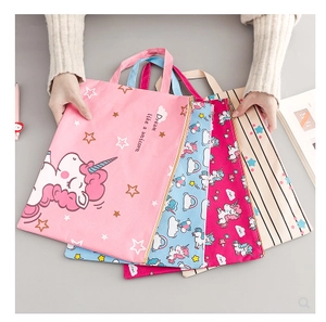 A4 canvas unicorn document bags with zipper handles in four pastel colors
