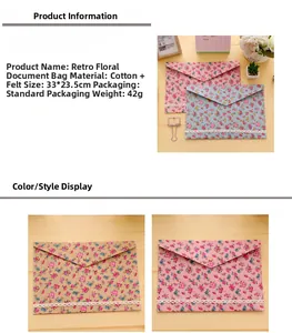 Detailed view of floral A4 file folder dimensions 33x23.5cm with felt material