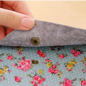 Elegant blue floral A4 folder with gray felt lining and bronze metal snap closure