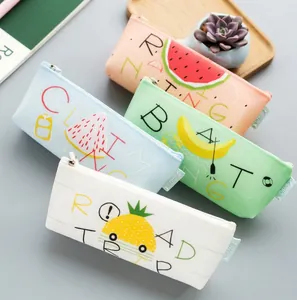 Fruit Pattern Silicone Pencil Case Student Stationery Bag Waterproof Portable School Office Zipper Storage