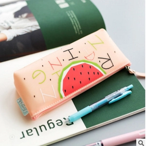 Pink silicone pencil case with watermelon pattern and side zipper for students