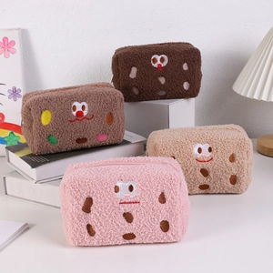 Cute plush sandwich biscuit pencil case with embroidery in four soft pastel colors
