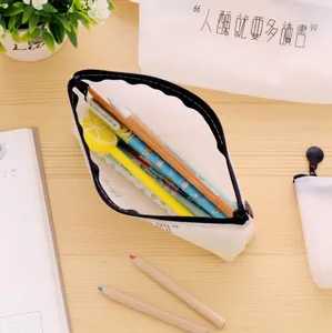 Funny slogan pencil case with large capacity and zipper closure on a wooden desk