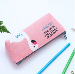 Pink flamingo canvas pencil case with zipper and large capacity for desk storage