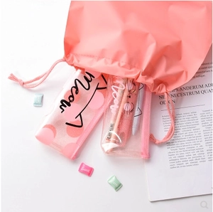 Pink feline themed stationary set with large pencil case and transparent glitter pouches