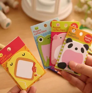 Cartoon zoo animal sticky notes set featuring chick, frog, pig, and panda designs