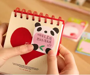 Cute zoo animal sticky notes and spiral planner with red heart and panda sticky notes