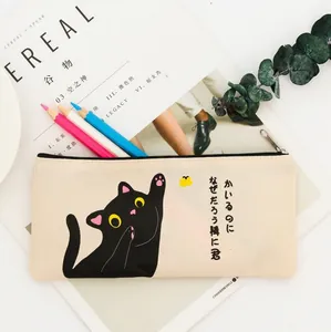 Minimalist cat canvas pencil case with large capacity and Japanese style design