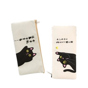 Large capacity canvas cat pencil cases with creative cartoon illustration in two colors