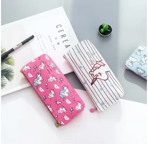 Canvas unicorn stationery pencil case for girls in pink, white and blue patterns
