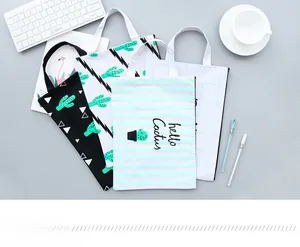 Flat lay of cactus pattern oxford mesh bags showing durable handles and zipper details