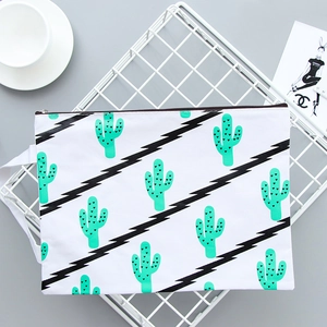 Oxford mesh document bag with cactus pattern and handle for stationery storage