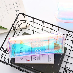 Holografisches Federmäppchen mit Regenbogeneffekt und Heart Beat Aufdruck im Drahtkorb