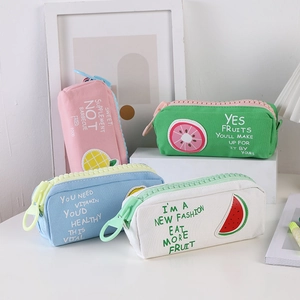 Large capacity canvas pencil case with chunky zipper and cute summer fruit designs