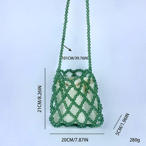 Tabella taglie dettagliata della borsa a secchiello in perline verdi con misure 20x5x21cm e tracolla