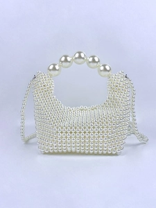 Franse Vintage Handgeweven Parel Kralen Handtas Elegant Nobel Vrouwen Banket Feest Schoudertas Met Afneembare Kettingriem