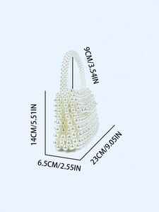 Detailed size specifications of handmade pearl handbag with 23cm length and 14cm body height