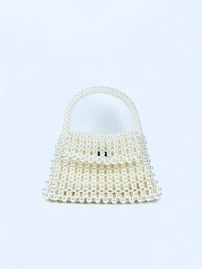 Handmade Artificial Pearl Beaded Handbag Woven Acrylic Faux Artificial Pearl Elegant Retro Party Wedding Bag For Women