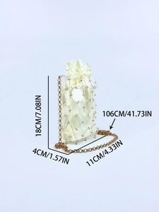 Detailed size specifications and dimensions for the sequined mini chain bucket bag