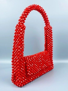 Handgefertigte rote Handtasche aus Acrylperlen mit facettierter Textur für Damen