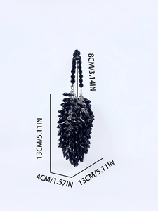 Detailed size specifications for handmade black acrylic beaded handbag with metal buckle