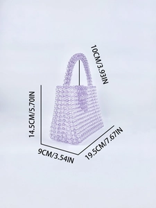 Detailed size specifications of the light purple handmade acrylic beaded handbag