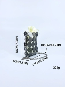 Detailed dimension guide for mini sequin chain bag with 106cm silver metal strap