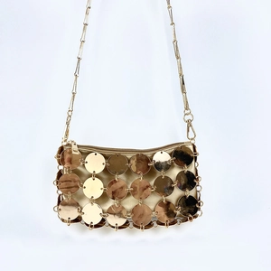 Borsa Da Sera con Paillettes Dorate Dischi Metallici Borsa A Tracolla Con Catena Per Donna Festa Matrimonio
