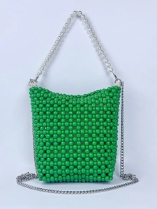 Handmade Acrylic Beaded Bucket Bag With Artificial Pearl Handle And Chain Strap Chic Crossbody Tote For Women