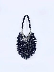 Handmade Beaded Handbag Acrylic Faceted Beads Evening Party Bag Vintage Fashion Black Novelty
