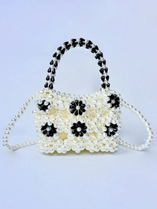 Handmade pearl beaded fairy flower handbag with detachable shoulder strap for women