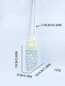 Detailed size specifications for the handmade white pearl and blue crystal beaded bag