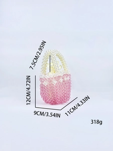 Handmade pink and white beaded basket handbag with 12cm body and 7.5cm handle