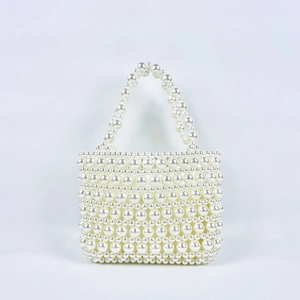 Handmade Woven Imitation Artificial Pearl Handbag For Women Elegant French Style Beaded Evening Bag For Wedding Party