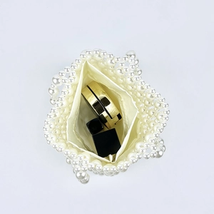 Exquisite pearl beaded bucket handbag with smooth fabric lining for autumn fashion